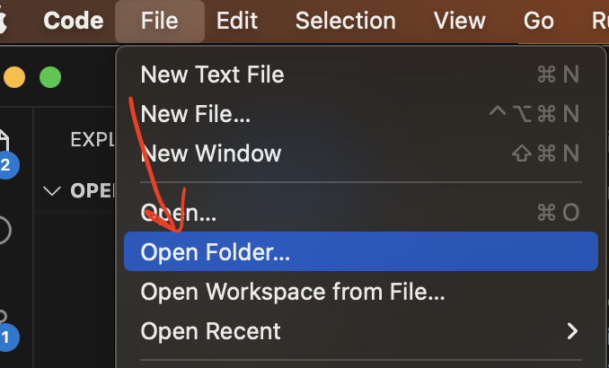 Open a folder in VS Code